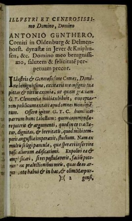 Illustri Et Cenerosissimo Domino, Domino Antonio Günthero [...]