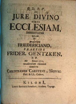 De iure divino circa ecclesiam dissertatio