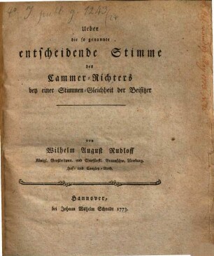 Ueber die sogen. ... entscheidende Stimme des Cammer-Richters ...