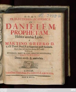 ... Prælectiones Academicæ In Danielem Prophetam