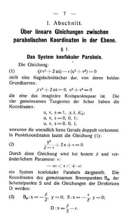 § 1. Das System konfokaler Parabeln.