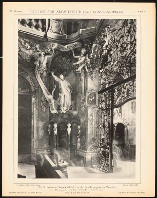 Johannes Nepomuk-Kirche, München: Innenansicht Beichtstuhl und Vorhalle (aus: Blätter für Architektur und Kunsthandwerk, 11. Jg., 1898, Tafel 3)