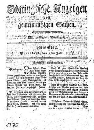 26stes Stück. Sonnabend, den 1ten Julii 1775.