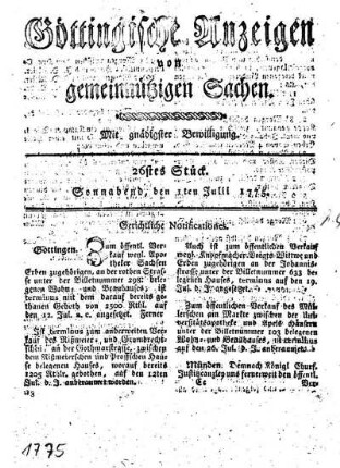 26stes Stück. Sonnabend, den 1ten Julii 1775.