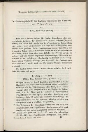 Bestimmungstabelle der flachen, kaukasischen Carabus- oder Tribax-Arten