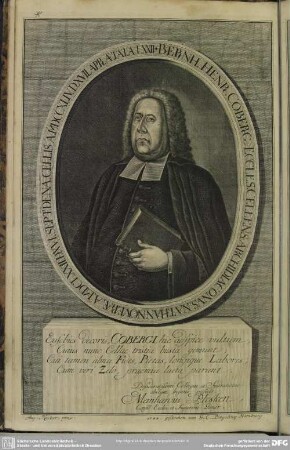Bernh. Henr. Coberg, Eccles. Cellens. Archidiaconus. Nat. Hannoverae A. MDCCXLIV. D. XVII. Apr. Aetat. A. LXXII