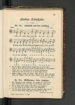 Fünftes Schuljahr. [Nr. 99a. Sehnsucht nach dem Frühling. - Nr. 120. (Kanon.)]