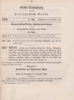 29. Ausführungsgesetz zum Bürgerlichen Gesetzbuche, vom 20. November 1899