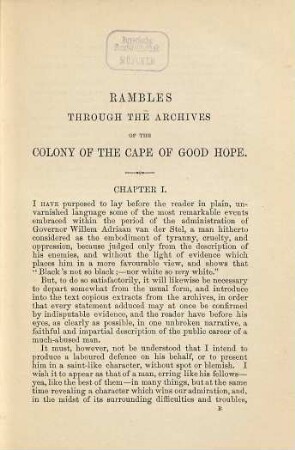 Rambles through the archives of the colony of the Cape of Good Hope : 1688 - 1700. 1. ser.