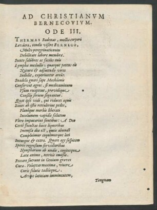 Ad Christianum Bernecovium. Ode III.
