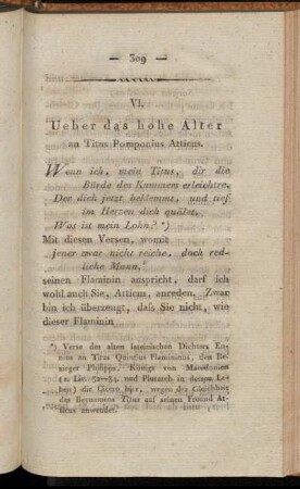 VI. Ueber das hohe Alter an Titus Pomponius Atticus.