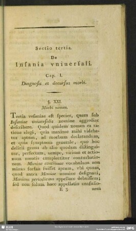 Sectio tertia. De Insania universali