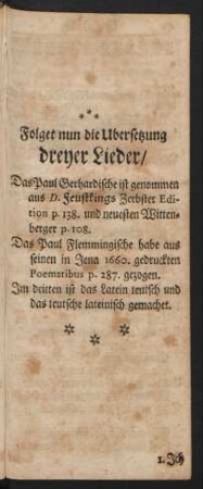 Folget nun die Ubersetzung dreyer Lieder