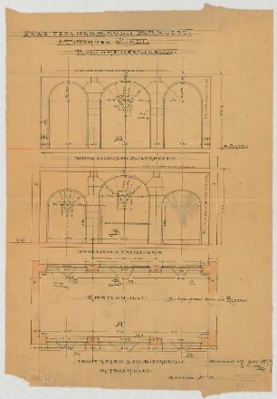Thiersch, Friedrich von; München; Münchner - Kindl - Keller, Erweiterungsbau - Gartenhalle (Grundriss, Schnitte)