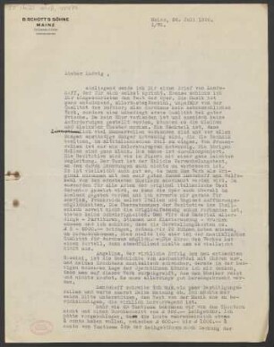 Brief an Ludwig Strecker an B. Schott's Söhne : 26.07.1930