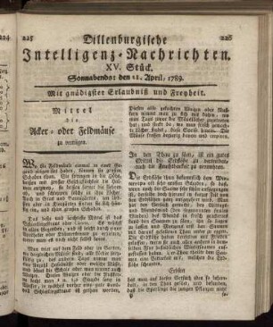 XV. Stück. Sonnabends: den 11. April, 1789.
