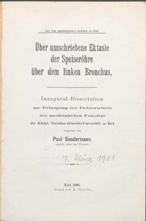 Über umschriebene Ektasie der Speiseröhre über dem linken Bronchus