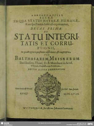 1: De Statu Integritatis Et Corruptionis