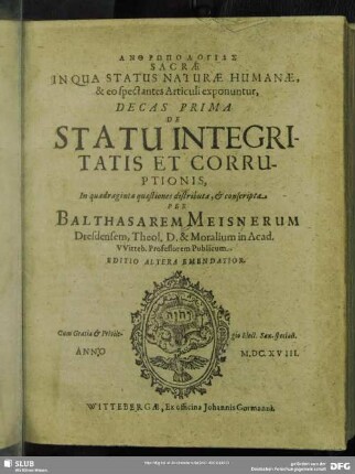 1: De Statu Integritatis Et Corruptionis