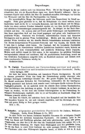 191, W. Cimbal. Taschenbuch zur Untersuchung nervöser und psychischer Krankheiten und krankheitsverdächtiger Zustände. 1909