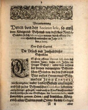 Verantwortung Deren von der Societät Jesu, so auß dem Königreich Bohem, von desselben ReichsStändten, so sich sub utraque nennen, durch offenes Decret ohnbillich verwiesen, im Jahr 1618. den 9. Tag Junij : Ins Teutsch versetzt auß dem Lateyn