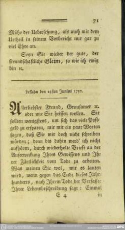 Lassahn den 23sten Junius 1750