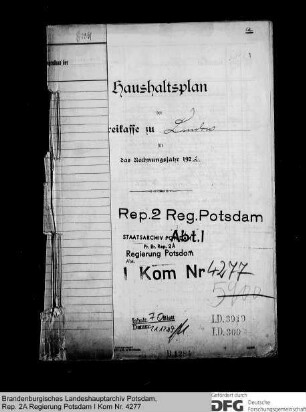 Haushaltsplan der Kämmereikasse in Lindow für das Rechnungsjahr 1922