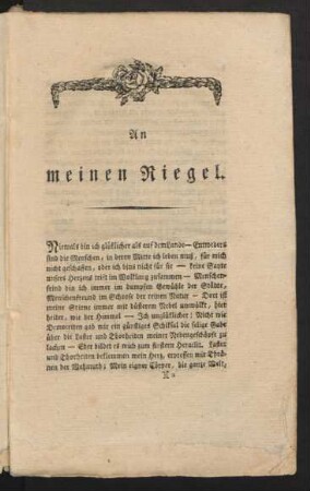 An meinen Riegel.