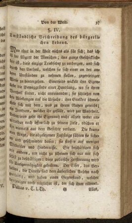 §. IV. Umständliche Beschreibung des bürgerlichen Lebens.