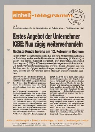 "Erstes Angebot der Unternehmer IGBE: Nun zügig weiterverhandeln"