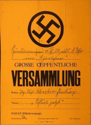 Versammlung der NSDAP-Ortsgruppe Hammereisenbach-Eisenbach: Schluß jetzt! (in Gündelwangen)