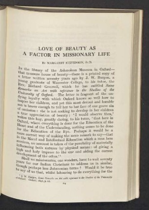 Love of beauty as a factor in missionary life