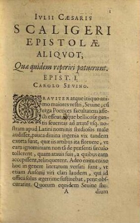 Ivlii Cæsaris Scaligeri Epistolæ & Orationes : Nunquam ante hac excusæ, quarum seriem & ordinem pagina sequens indicabit