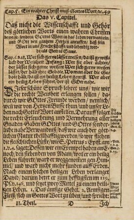 Cap. V. Daß nicht die Wissenschaft und Gehör deß göttlichen Worts einen wahren Christen beweise, ...