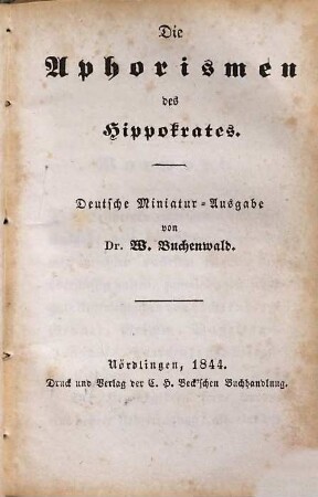 Die Aphorismen des Hippokrates