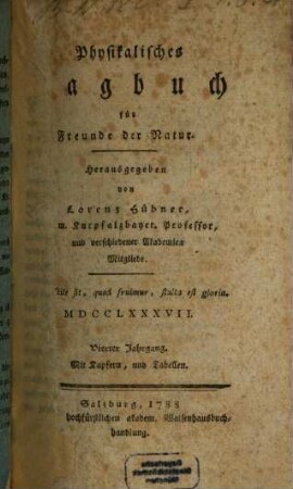 Physikalisches Tagbuch für Freunde der Natur. 4. 1787