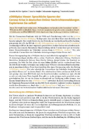 cOWIDplus Viewer: Sprachliche Spuren der Corona-Krise in deutschen Online-Nachrichtenmeldungen. Explorieren Sie selbst!