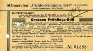 Eintrittskarte für den Großen Frühlingsball des Männerchors "Fichte-Georginia 1879"