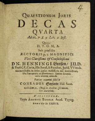 Quaestionum Iuris Decas Quarta Ad tit. 7. 8. 9. Lib. 2. Inst.