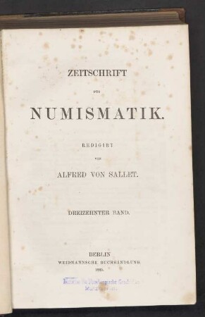 13.1885: Zeitschrift für Numismatik