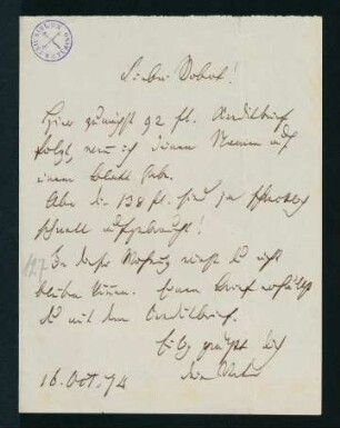 Brief vom 16. Okt. 1874
