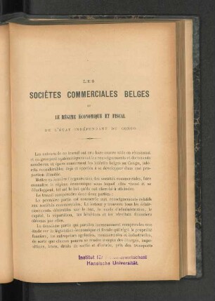 Les Sociétés Commerciales Belges Et Le Régime Économique Et Fiscal.