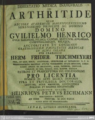 Dissertatio Medica Inauguralis De Arthritide