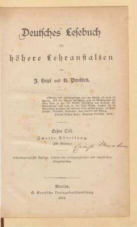 Teil 1, Abt. 2 = (Für Quinta), [Schülerband]: [Teil 1, Abt. 2 = (Für Quinta), [Schülerband]]