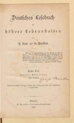 Teil 1, Abt. 2 = (Für Quinta), [Schülerband]: [Teil 1, Abt. 2 = (Für Quinta), [Schülerband]]