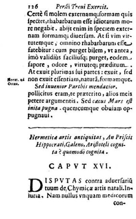Hermeticæ artis antiquitas, Au Priscis Hippocrati, Galeno, Aristoteli cognita? quomodo cognita. Capvt XVI.