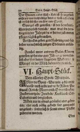 VI. Haupt-Stück. Von allerley Speise-Wurtzeln