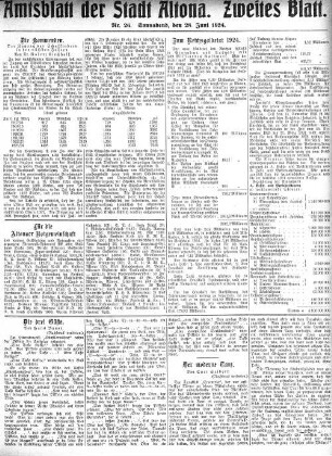 Nummer 26. Zweites Blatt. : Sonnabend, den 28. Juni 1924
