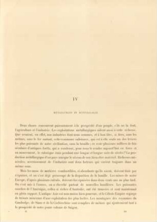 IV. Métallurgie et minéralogie