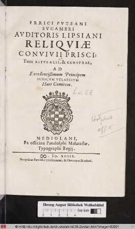 Errici Puteani ... Reliquiae Convivii Prisci; Tum Ritus Alii, Et Censurae ...
